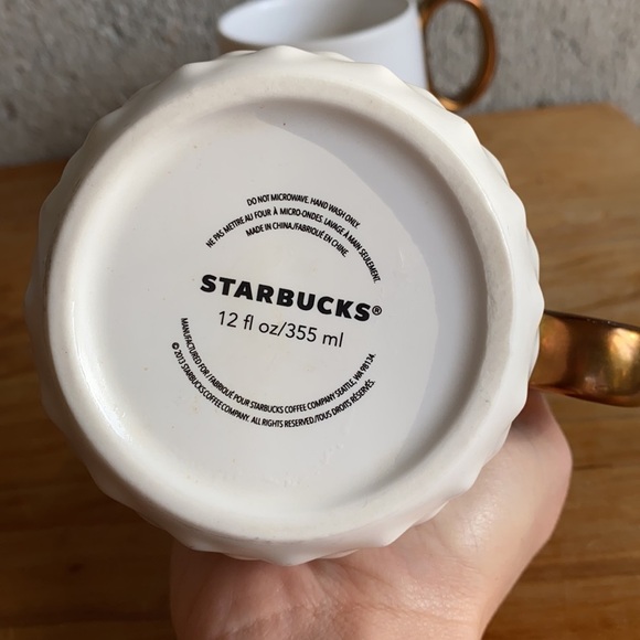 Starbucks Bundle of 2 White Ceramic Mugs with Copper Painted Handles - Picture 3 of 10
